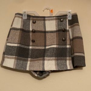 Forever 21 Large Brown Cream White Plaid Fleece Skort skirt shorts